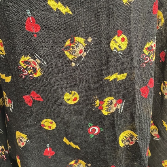 Betsy Johnson Black  & Yellow Fun Soft Linen Emoji Scarf with Bows, Smiles &Love - Picture 3 of 7